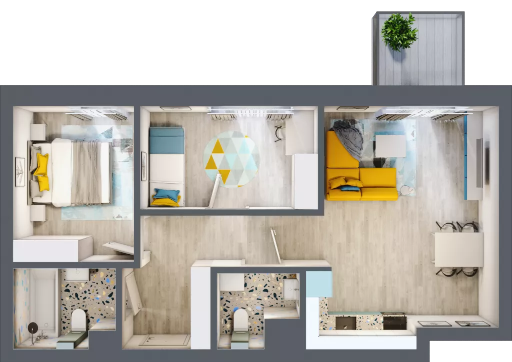 3 pokoje, mieszkanie 57,60 m², piętro 1, oferta nr C.88, Apartamenty Dębowa, Łódź, Górna, Górniak, ul. Dębowa 1