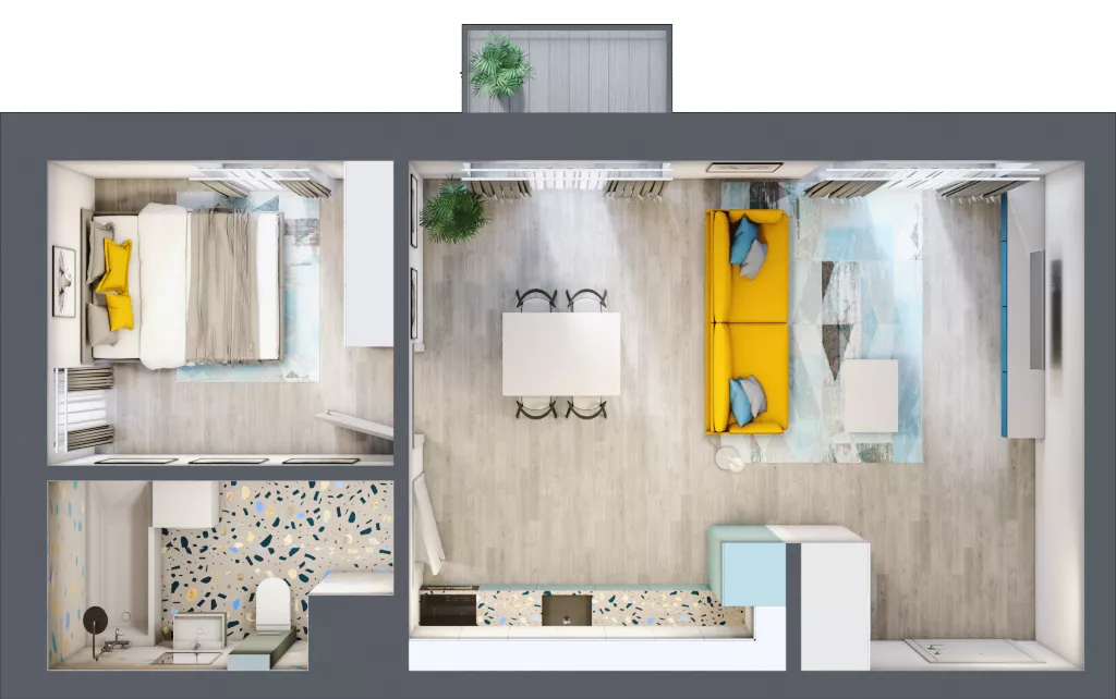 2 pokoje, mieszkanie 45,74 m², piętro 2, oferta nr B.51, Apartamenty Dębowa, Łódź, Górna, Górniak, ul. Dębowa 1