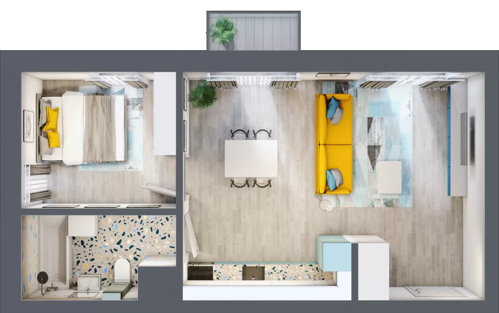 2 pokoje, mieszkanie 45,75 m², piętro 1, oferta nr B.41, Apartamenty Dębowa, Łódź, Górna, Górniak, ul. Dębowa 1