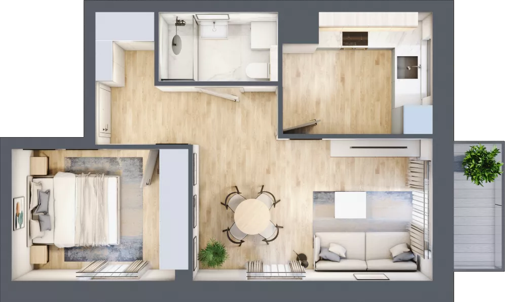 3 pokoje, mieszkanie 42,09 m², piętro 2, oferta nr A1.2/9, Osiedle Pod Jeleniami, Jelenia Góra, Śródmieście, ul. Kadetów 2