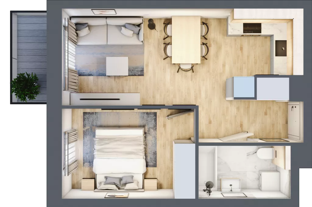 2 pokoje, mieszkanie 36,47 m², piętro 2, oferta nr A1.2/5, Osiedle Pod Jeleniami, Jelenia Góra, Śródmieście, ul. Kadetów 2