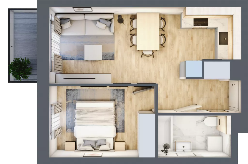 2 pokoje, mieszkanie 36,47 m², piętro 3, oferta nr A1.3/5, Osiedle Pod Jeleniami, Jelenia Góra, Śródmieście, ul. Kadetów 2