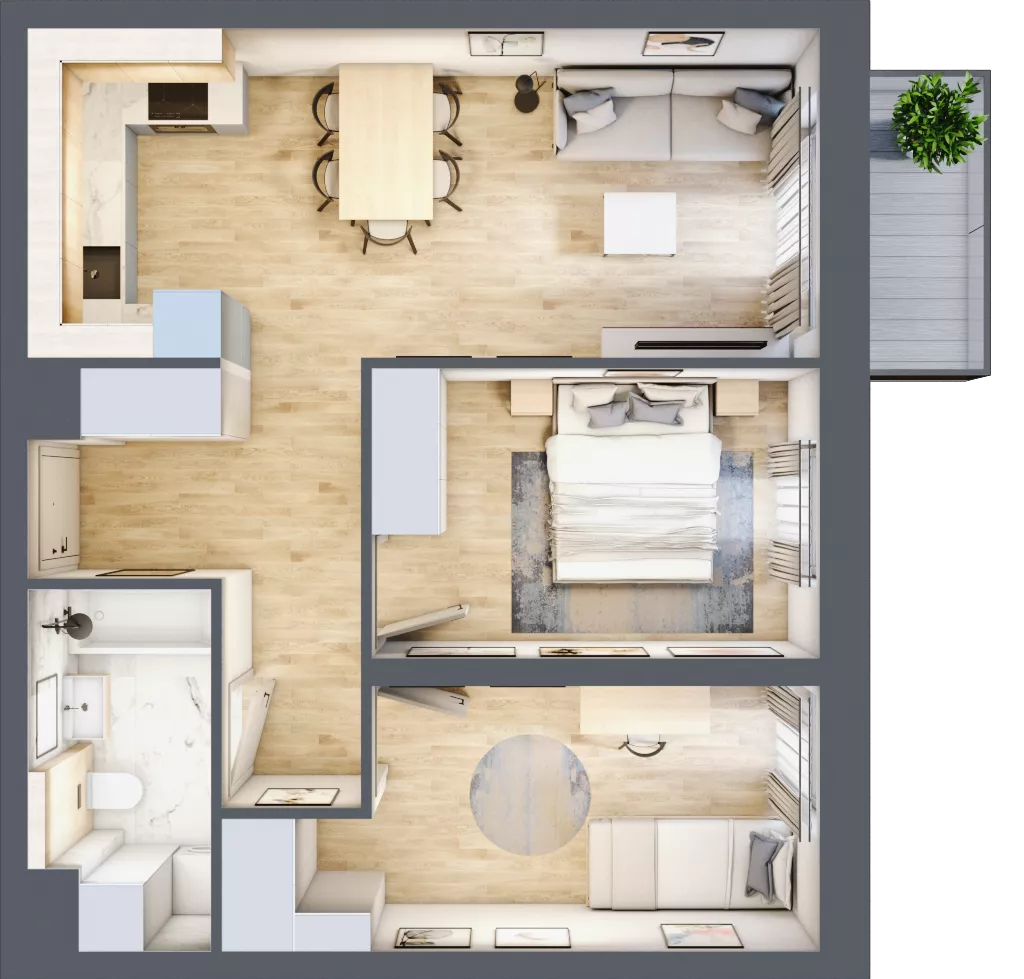3 pokoje, mieszkanie 54,13 m², piętro 2, oferta nr A1.2/1, Osiedle Pod Jeleniami, Jelenia Góra, Śródmieście, ul. Kadetów 2