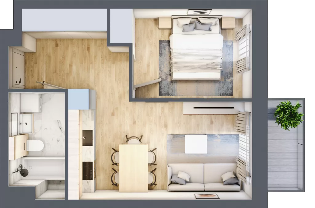 2 pokoje, mieszkanie 36,58 m², piętro 1, oferta nr A1.1/2, Osiedle Pod Jeleniami, Jelenia Góra, Śródmieście, ul. Kadetów 2