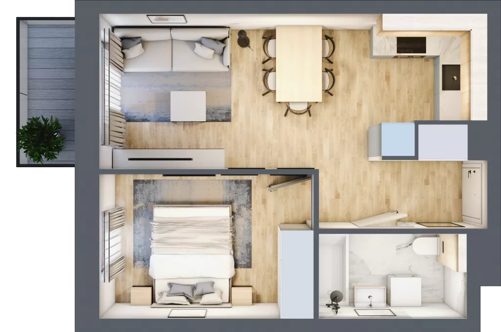 2 pokoje, mieszkanie 36,44 m², piętro 1, oferta nr A1.1/5, Osiedle Pod Jeleniami, Jelenia Góra, Śródmieście, ul. Kadetów 2