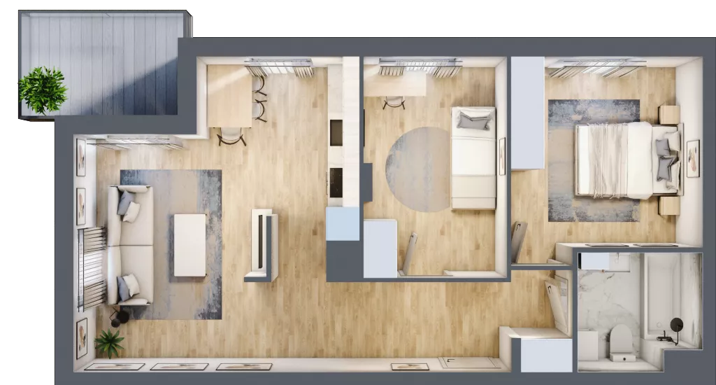 3 pokoje, mieszkanie 58,51 m², piętro 1, oferta nr B15/C050, Miasto Moje, Warszawa, Białołęka, Żerań, ul. Marywilska 62