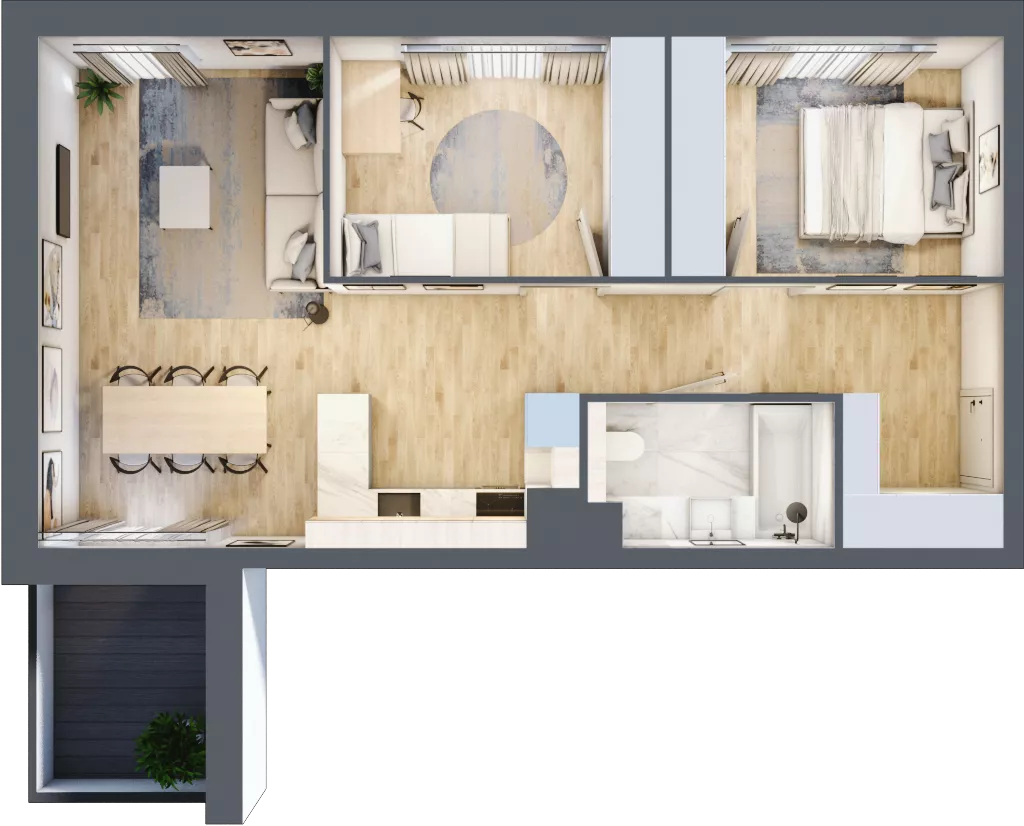 3 pokoje, mieszkanie 58,30 m², piętro 1, oferta nr B048, Grunwald Między Drzewami 2, Poznań, Grunwald, Grunwald Południe, ul. Smardzewska / Unii Europejskiej