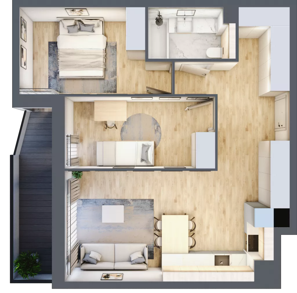3 pokoje, mieszkanie 61,02 m², piętro 4, oferta nr A032, Grunwald Między Drzewami 2, Poznań, Grunwald, Grunwald Południe, ul. Smardzewska / Unii Europejskiej