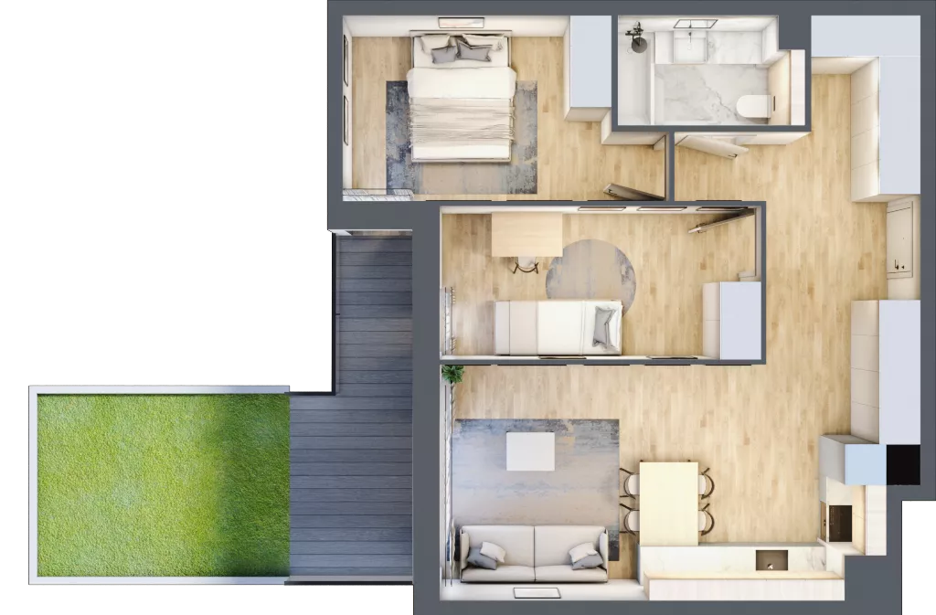 3 pokoje, mieszkanie 61,02 m², parter, oferta nr A003, Grunwald Między Drzewami 2, Poznań, Grunwald, Grunwald Południe, ul. Smardzewska / Unii Europejskiej