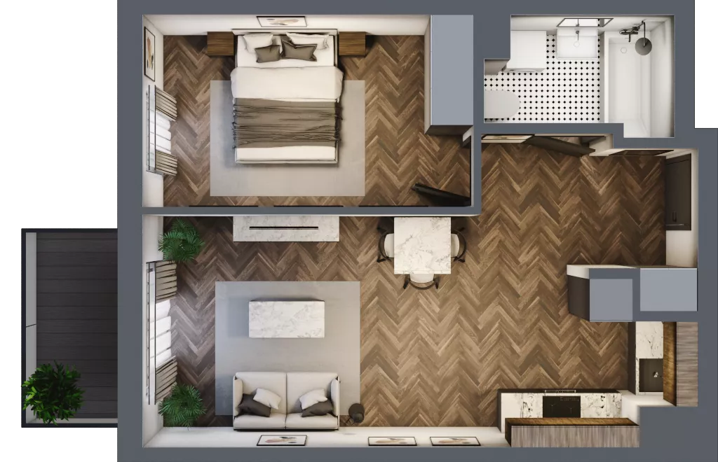 2 pokoje, mieszkanie 44,47 m², piętro 2, oferta nr A037, Zielono MI, Warszawa, Mokotów, Siekierki, ul. Polska 10