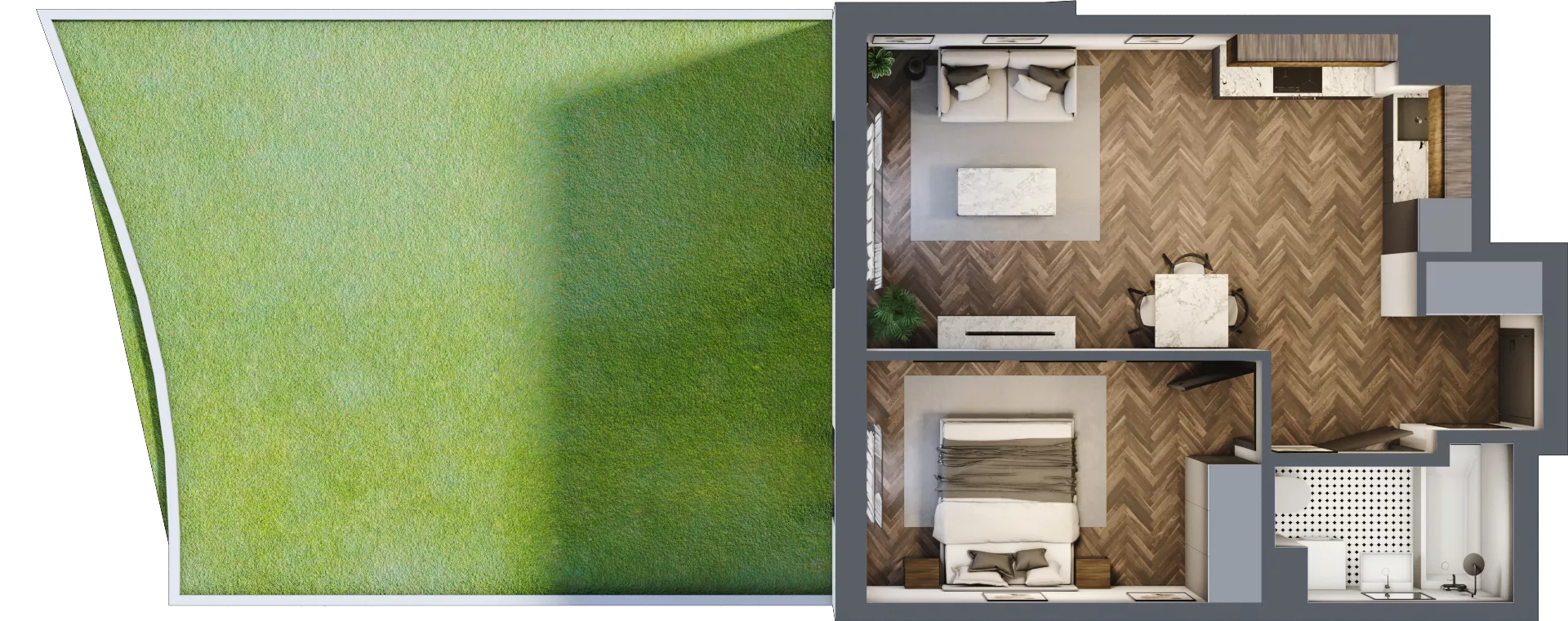 2 pokoje, mieszkanie 43,44 m², parter, oferta nr B002, Zielono MI, Warszawa, Mokotów, Siekierki, ul. Polska 10