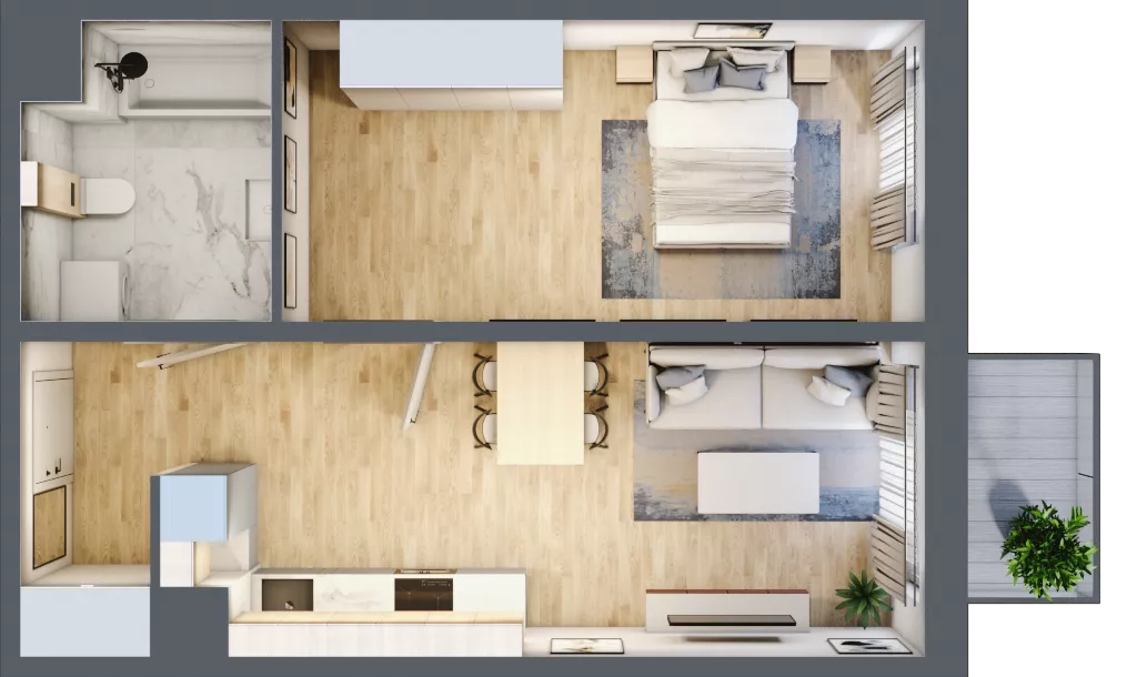 2 pokoje, mieszkanie 44,57 m², piętro 5, oferta nr B19, Osiedle Startowe, Wrocław, Psie Pole-Zawidawie, Zakrzów, ul. Zatorska / al. Sobieskiego