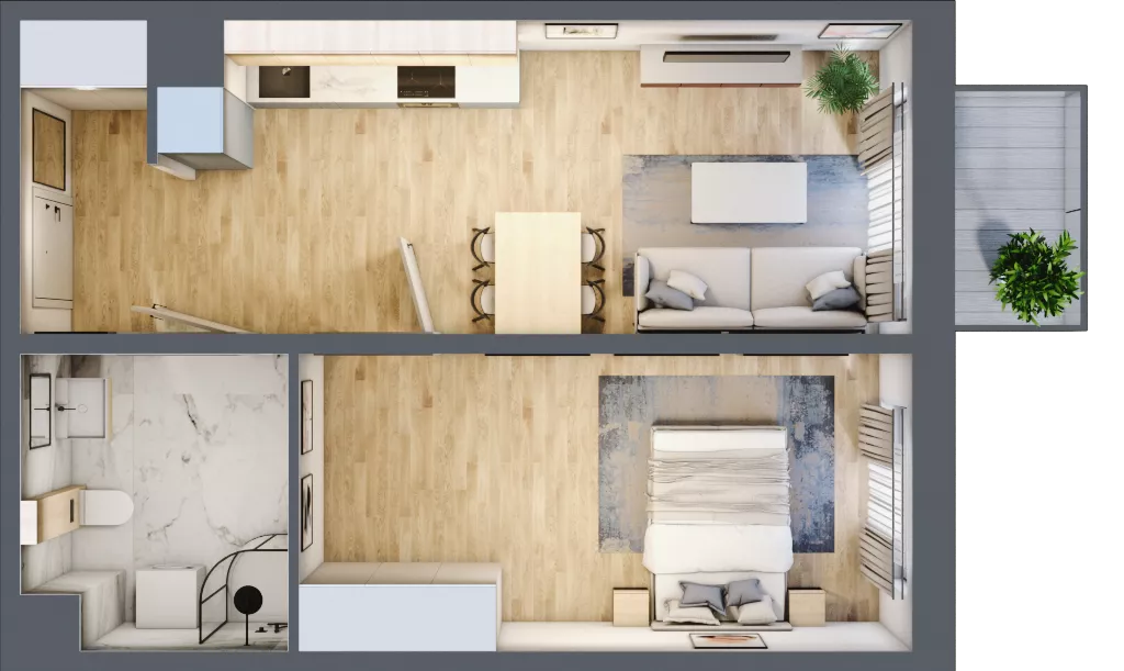 2 pokoje, mieszkanie 44,74 m², piętro 1, oferta nr B02, Osiedle Startowe, Wrocław, Psie Pole-Zawidawie, Zakrzów, ul. Zatorska / al. Sobieskiego