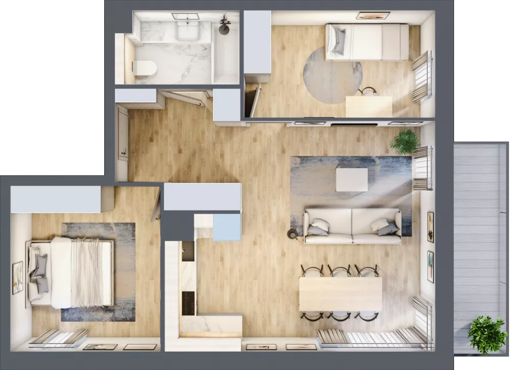 3 pokoje, mieszkanie 59,15 m², piętro 2, oferta nr C102, Grunwald Między Drzewami 3, Poznań, Grunwald, Grunwald Południe, ul. Unii Europejskiej / Smardzewska