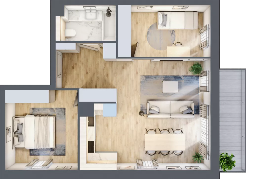 3 pokoje, mieszkanie 59,15 m², piętro 1, oferta nr C092, Grunwald Między Drzewami 3, Poznań, Grunwald, Grunwald Południe, ul. Unii Europejskiej / Smardzewska
