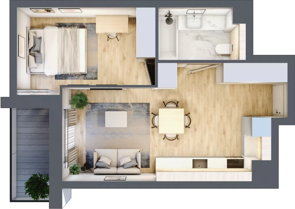 2 pokoje, mieszkanie 37,42 m², piętro 1, oferta nr C096, Grunwald Między Drzewami 3, Poznań, Grunwald, Grunwald Południe, ul. Unii Europejskiej / Smardzewska