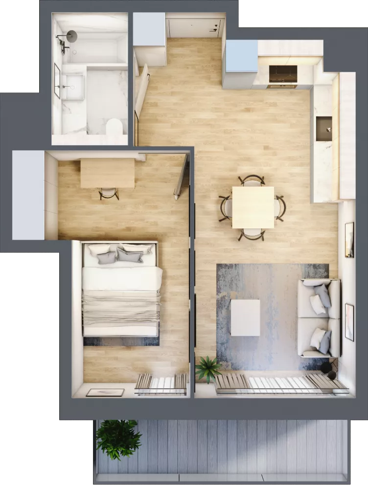 2 pokoje, mieszkanie 38,87 m², piętro 1, oferta nr D135, Grunwald Między Drzewami 3, Poznań, Grunwald, Grunwald Południe, ul. Unii Europejskiej / Smardzewska