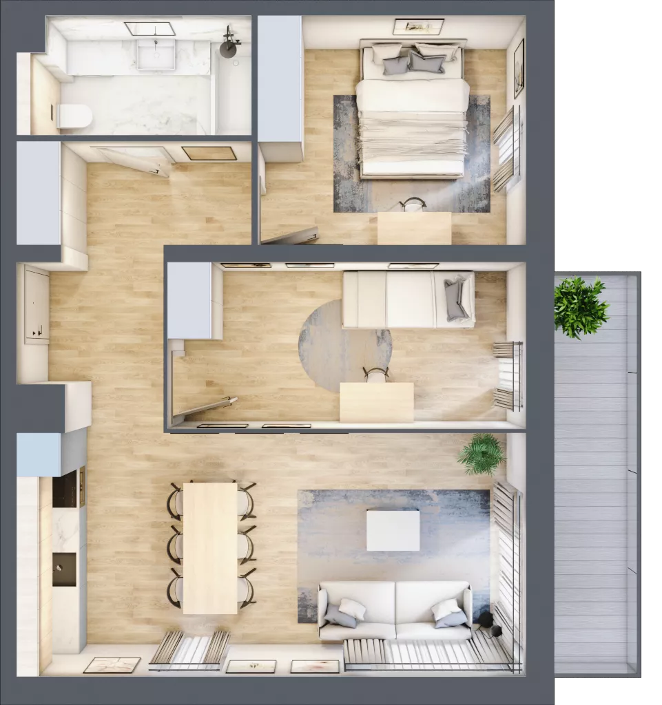 3 pokoje, mieszkanie 61,01 m², piętro 2, oferta nr E186, Grunwald Między Drzewami 3, Poznań, Grunwald, Grunwald Południe, ul. Unii Europejskiej / Smardzewska