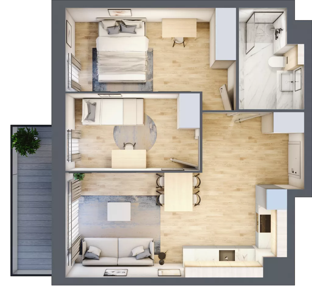 3 pokoje, mieszkanie 52,22 m², piętro 2, oferta nr E188, Grunwald Między Drzewami 3, Poznań, Grunwald, Grunwald Południe, ul. Unii Europejskiej / Smardzewska