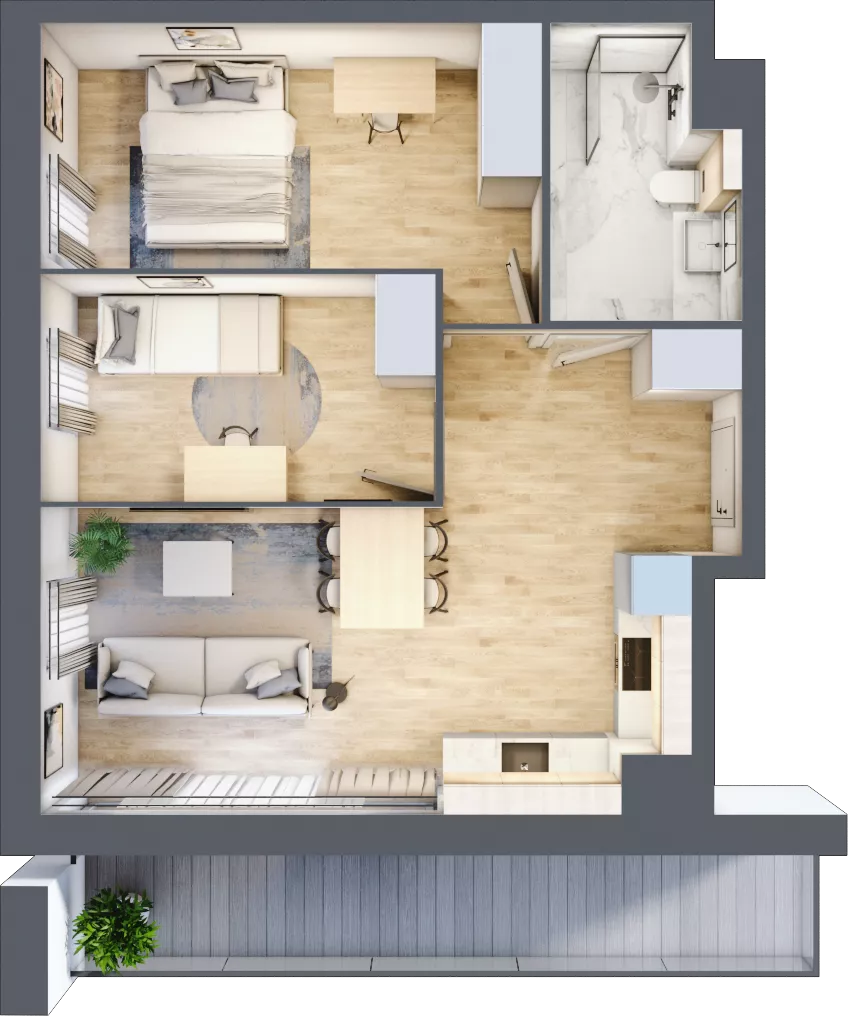 3 pokoje, mieszkanie 52,22 m², piętro 4, oferta nr E198, Grunwald Między Drzewami 3, Poznań, Grunwald, Grunwald Południe, ul. Unii Europejskiej / Smardzewska