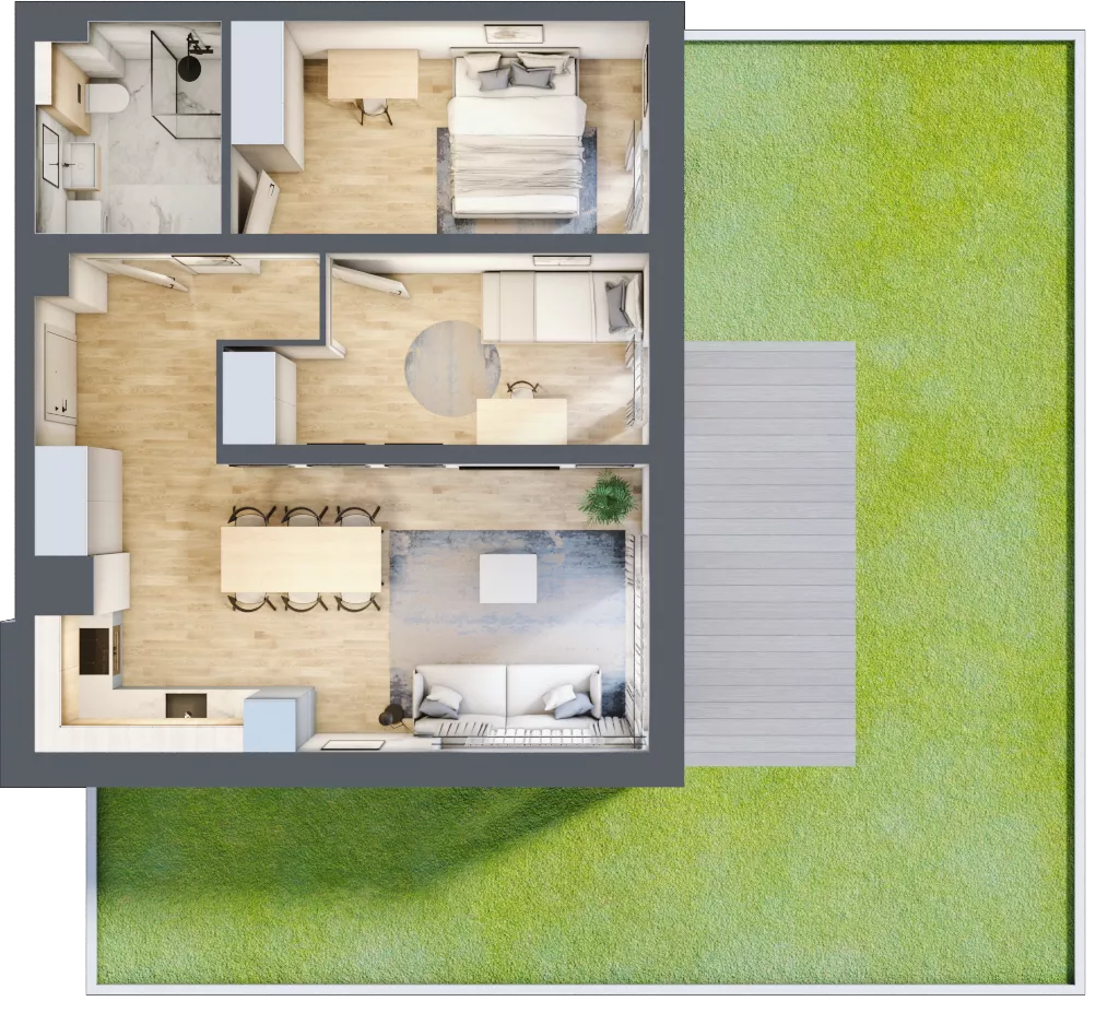 3 pokoje, mieszkanie 54,51 m², parter, oferta nr F206, Grunwald Między Drzewami 3, Poznań, Grunwald, Grunwald Południe, ul. Unii Europejskiej / Smardzewska