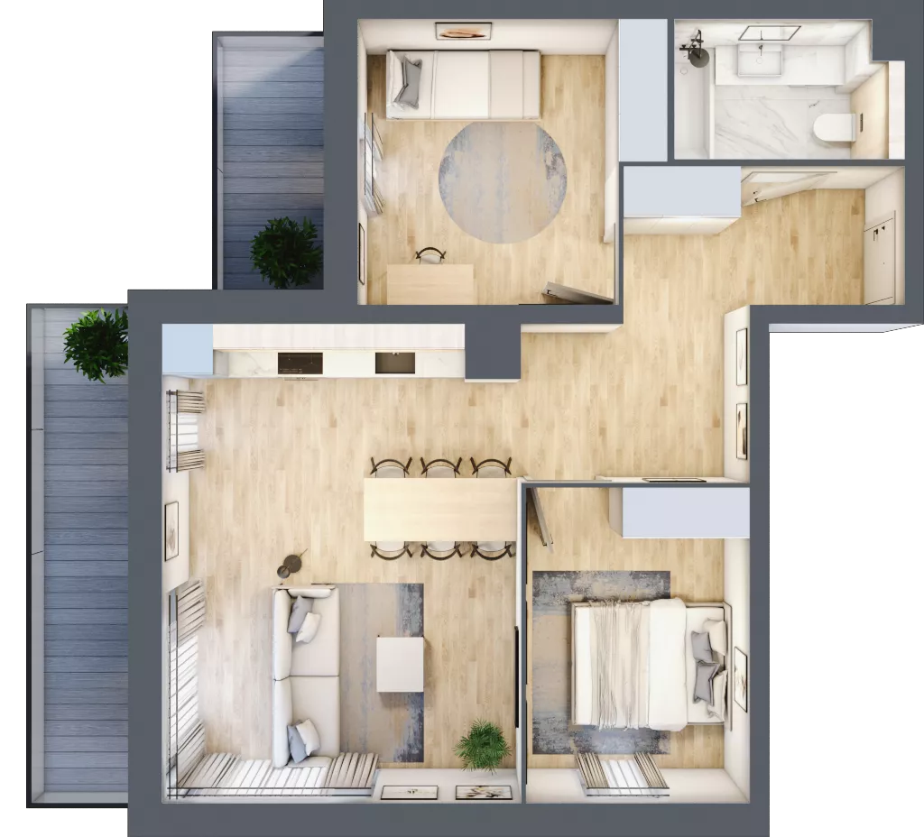 3 pokoje, mieszkanie 60,80 m², piętro 2, oferta nr F224, Grunwald Między Drzewami 3, Poznań, Grunwald, Grunwald Południe, ul. Unii Europejskiej / Smardzewska