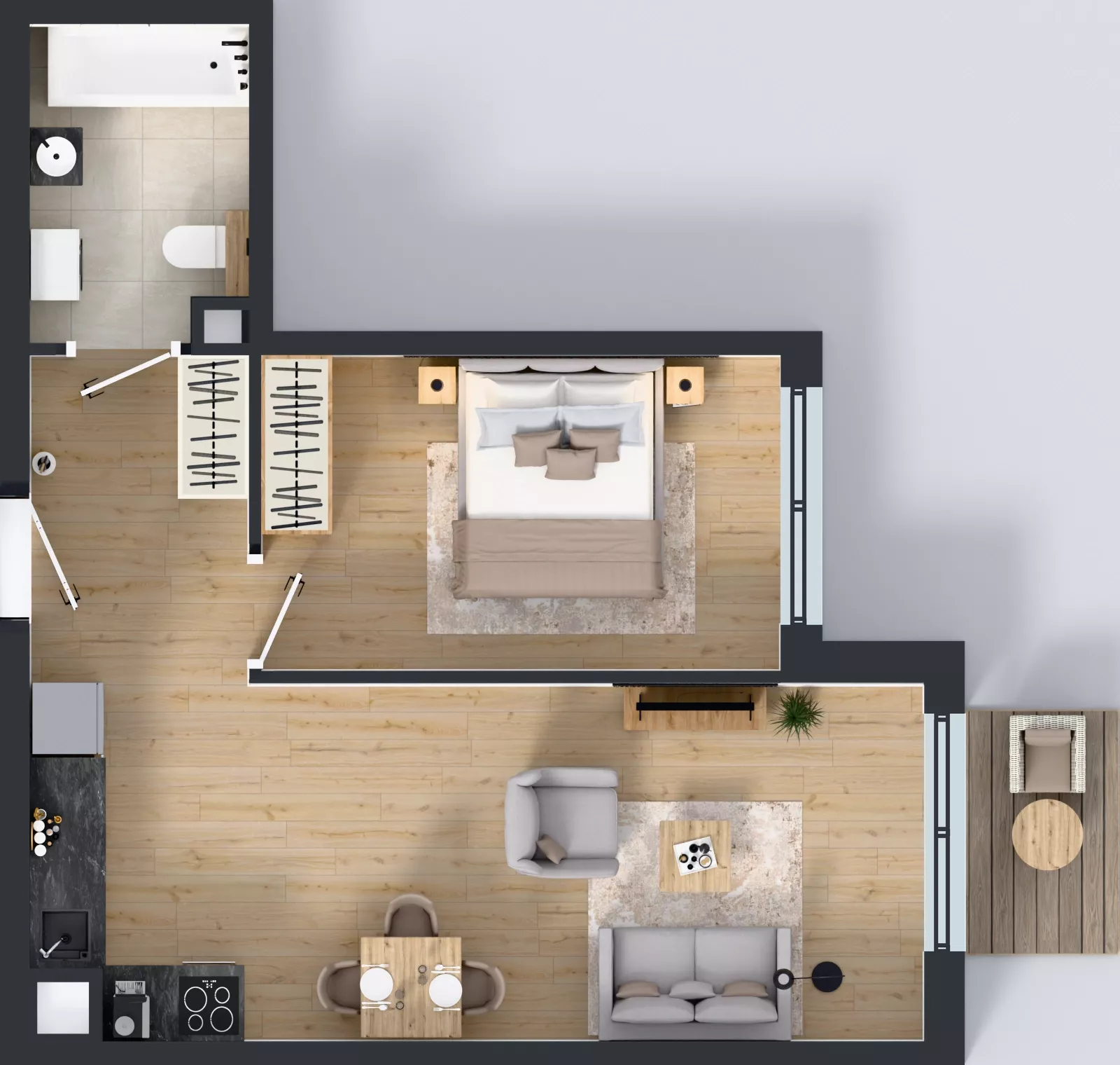 2 pokoje, mieszkanie 43,67 m², piętro 1, oferta nr 12.14a, LINK BUNSCHA, Kraków, Dębniki, Ruczaj, ul. Karola Bunscha 14A-C