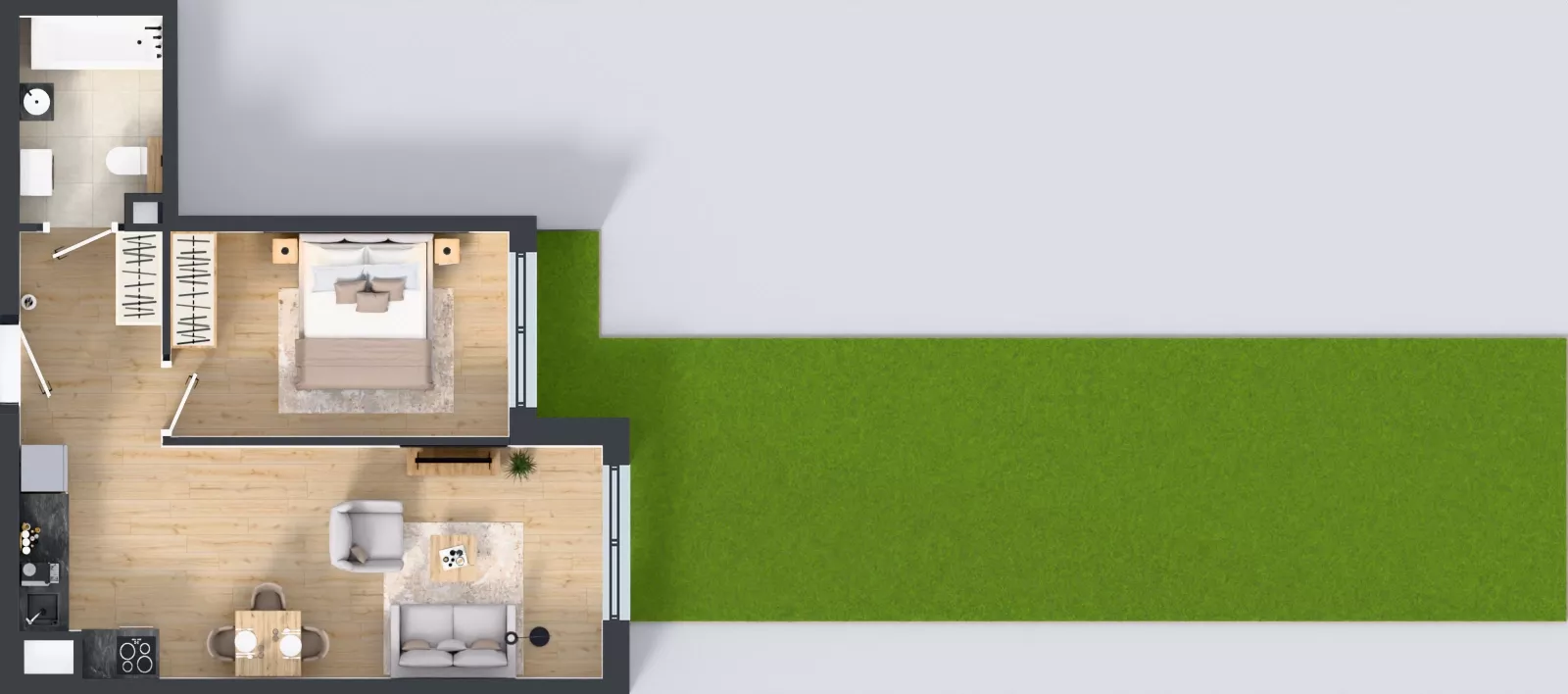 2 pokoje, mieszkanie 43,56 m², parter, oferta nr 1.14b, LINK BUNSCHA, Kraków, Dębniki, Ruczaj, ul. Karola Bunscha 14A-C
