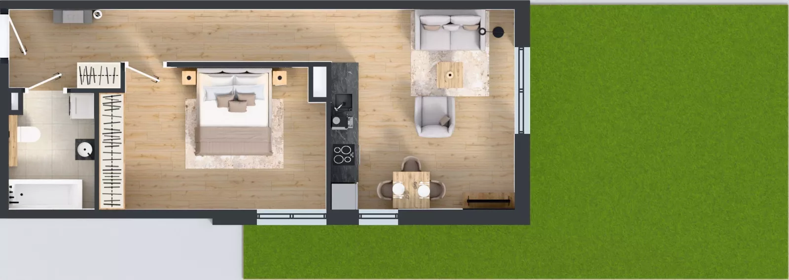 2 pokoje, mieszkanie 51,90 m², parter, oferta nr 2.14b, LINK BUNSCHA, Kraków, Dębniki, Ruczaj, ul. Karola Bunscha 14A-C