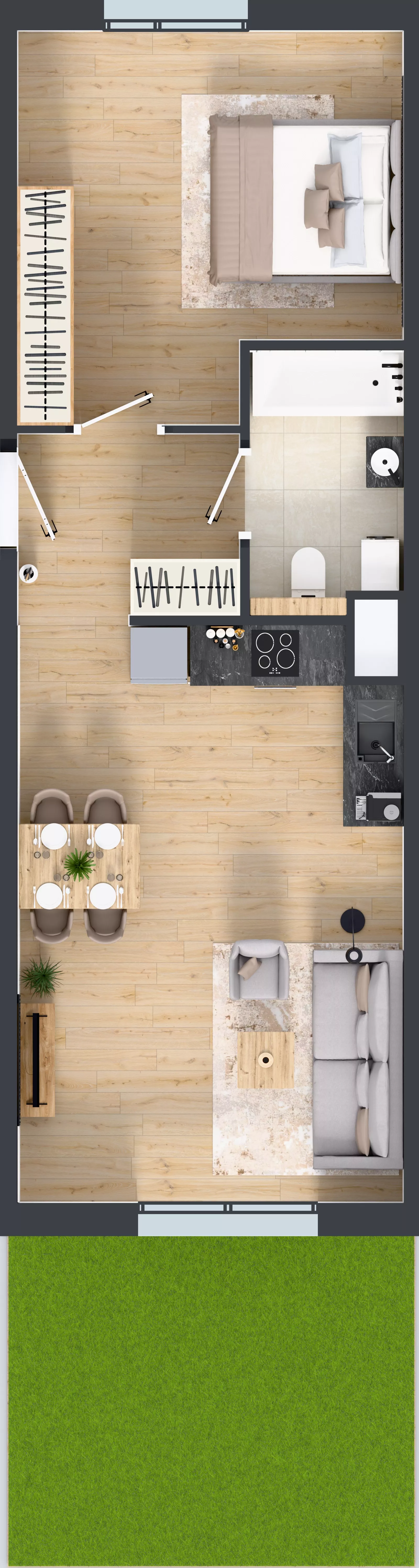 2 pokoje, mieszkanie 48,96 m², parter, oferta nr 1.28, Osiedle Ozon - Etap VII, Kraków, Prądnik Biały, Górka Narodowa, ul. Stefana Banacha/ul. Fryderyka Schillinga
