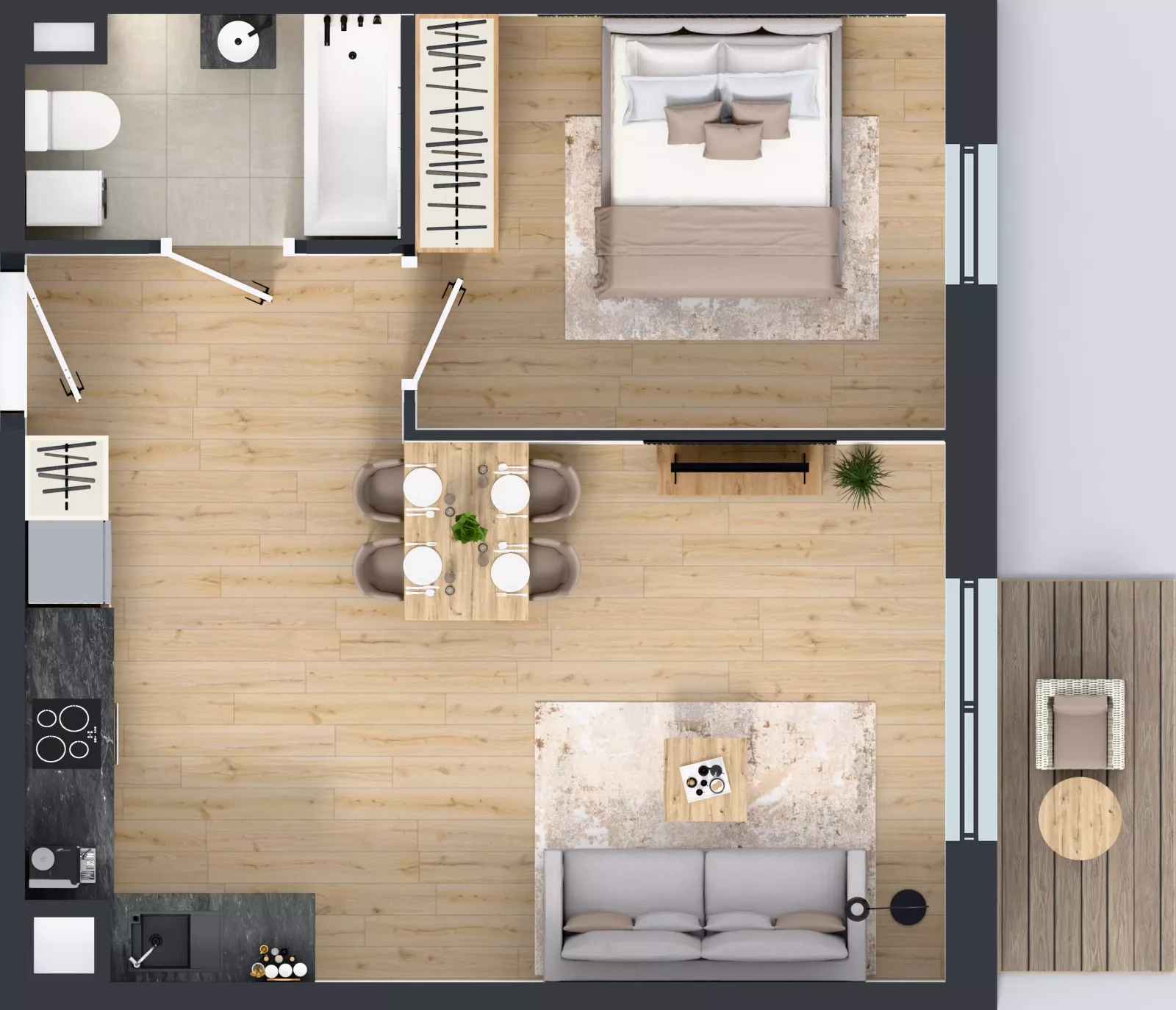 2 pokoje, mieszkanie 45,01 m², piętro 2, oferta nr 43.28, Osiedle Ozon - Etap VII, Kraków, Prądnik Biały, Górka Narodowa, ul. Stefana Banacha/ul. Fryderyka Schillinga