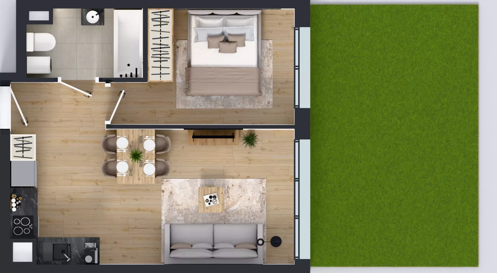 2 pokoje, mieszkanie 37,85 m², parter, oferta nr 2.3, Osiedle Ozon - Etap VII, Kraków, Prądnik Biały, Górka Narodowa, ul. Stefana Banacha/ul. Fryderyka Schillinga