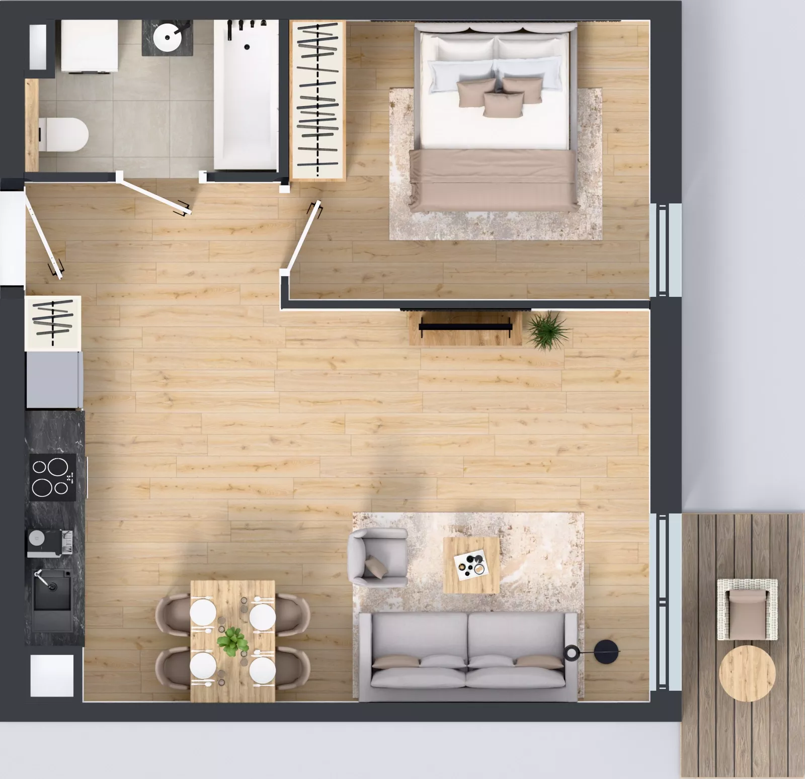 2 pokoje, mieszkanie 46,82 m², piętro 4, oferta nr 48.3, Osiedle Ozon - Etap VII, Kraków, Prądnik Biały, Górka Narodowa, ul. Stefana Banacha/ul. Fryderyka Schillinga