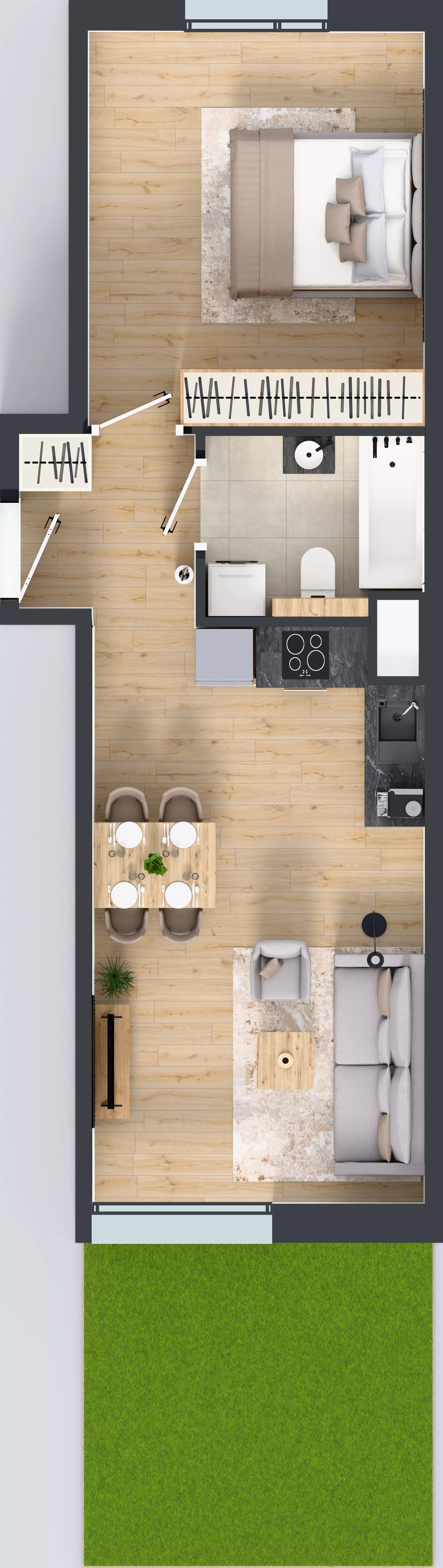 2 pokoje, mieszkanie 43,19 m², parter, oferta nr 1.32, Osiedle Ozon - Etap VII, Kraków, Prądnik Biały, Górka Narodowa, ul. Stefana Banacha/ul. Fryderyka Schillinga
