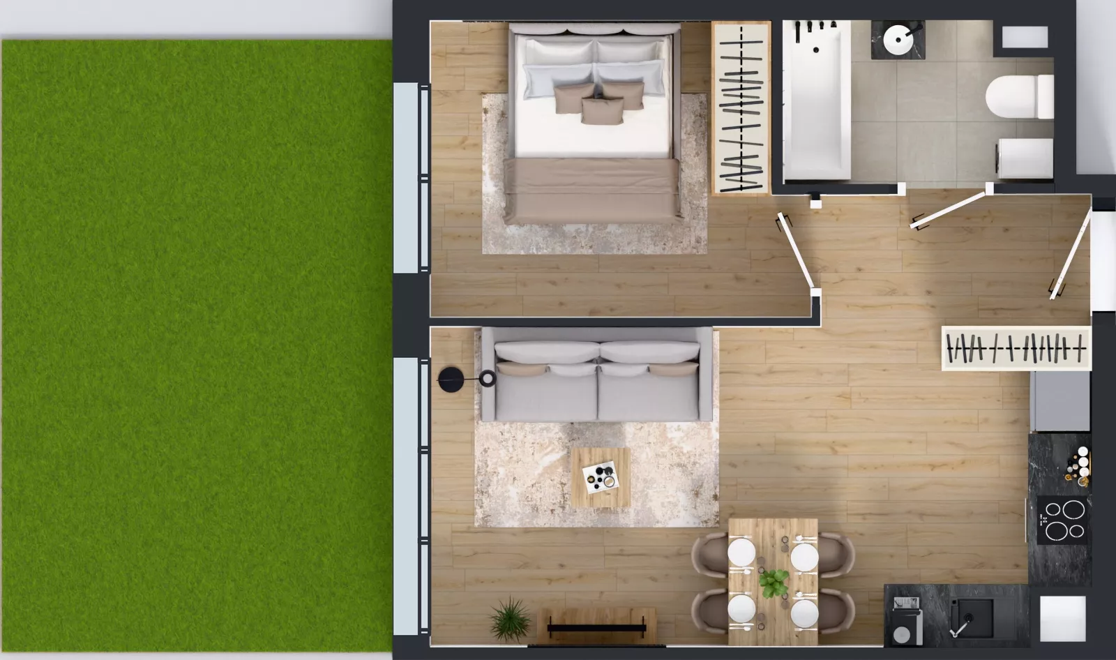 2 pokoje, mieszkanie 39,85 m², parter, oferta nr 33.32, Osiedle Ozon - Etap VII, Kraków, Prądnik Biały, Górka Narodowa, ul. Stefana Banacha/ul. Fryderyka Schillinga