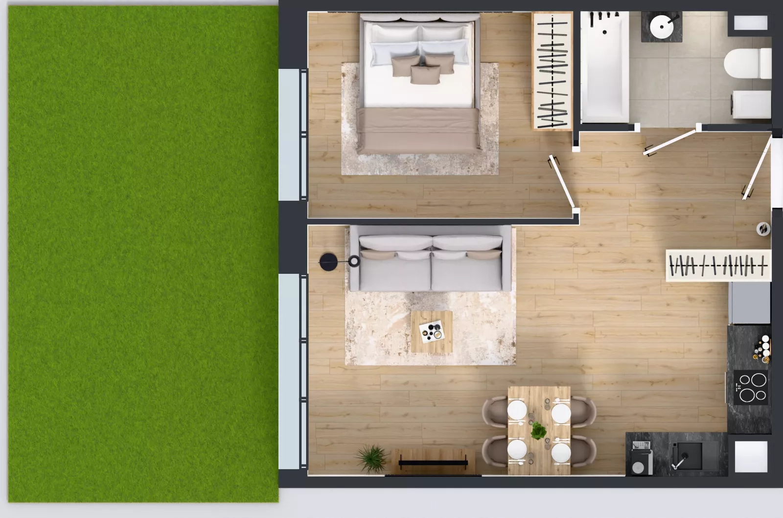 2 pokoje, mieszkanie 43,23 m², parter, oferta nr 34.32, Osiedle Ozon - Etap VII, Kraków, Prądnik Biały, Górka Narodowa, ul. Stefana Banacha/ul. Fryderyka Schillinga