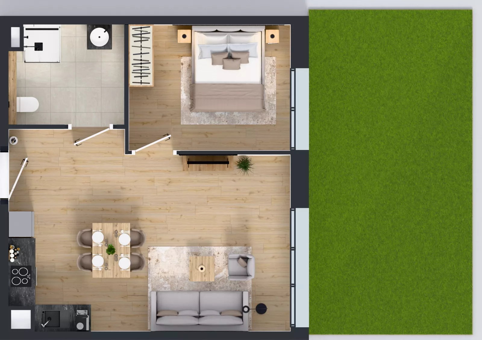2 pokoje, mieszkanie 47,01 m², parter, oferta nr 1.34, Osiedle Ozon - Etap VII, Kraków, Prądnik Biały, Górka Narodowa, ul. Stefana Banacha/ul. Fryderyka Schillinga