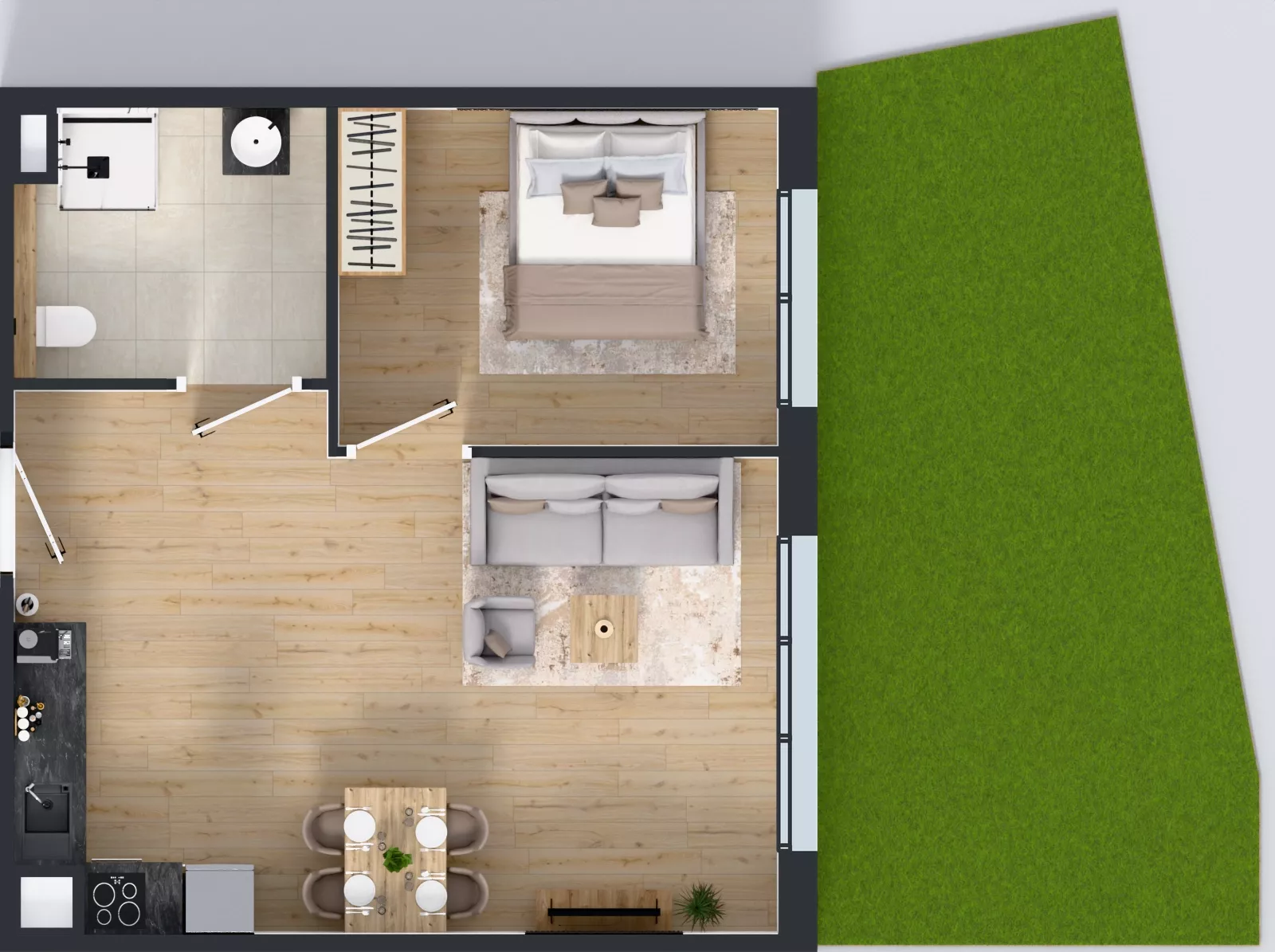 2 pokoje, mieszkanie 46,99 m², parter, oferta nr M2001, Osiedle Ozon - Etap VIII, Kraków, Prądnik Biały, Górka Narodowa, ul. Stefana Banacha/ul. Fryderyka Schillinga