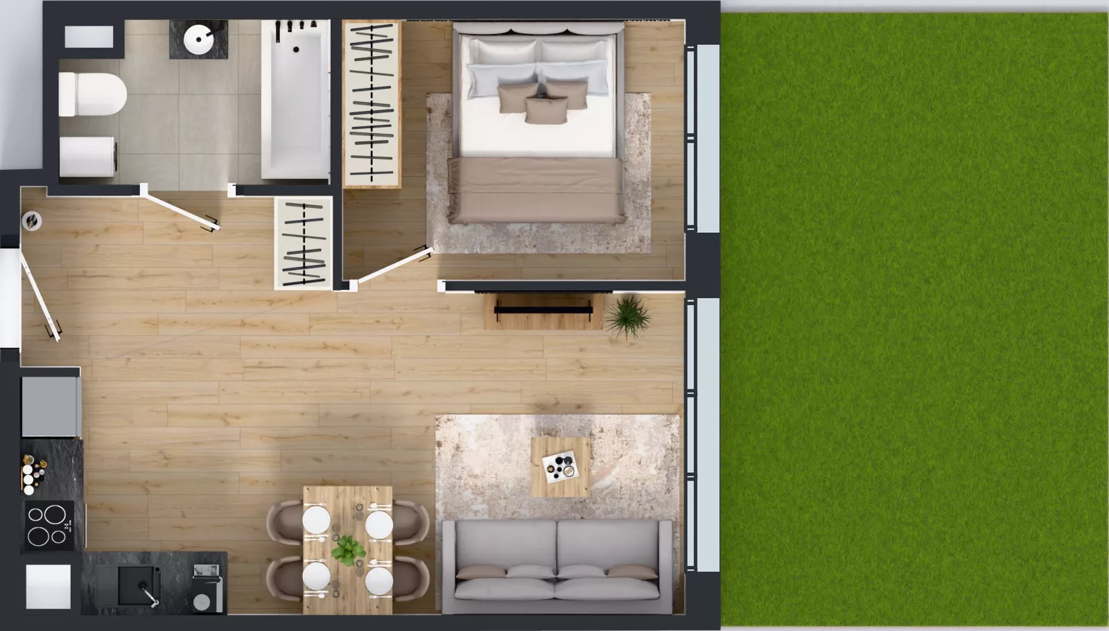 2 pokoje, mieszkanie 37,90 m², parter, oferta nr M2002, Osiedle Ozon - Etap VIII, Kraków, Prądnik Biały, Górka Narodowa, ul. Stefana Banacha/ul. Fryderyka Schillinga