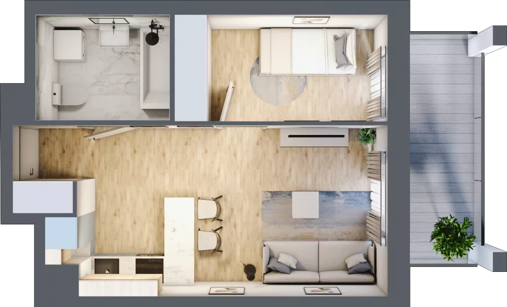 2 pokoje, mieszkanie 34,49 m², piętro 1, oferta nr B3, Dom Hygge Twin, Warszawa, Mokotów, Sielce, ul. Bobrowiecka 4B
