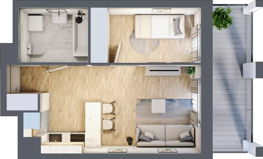 2 pokoje, mieszkanie 34,49 m², piętro 2, oferta nr B7, Dom Hygge Twin, Warszawa, Mokotów, Sielce, ul. Bobrowiecka 4B