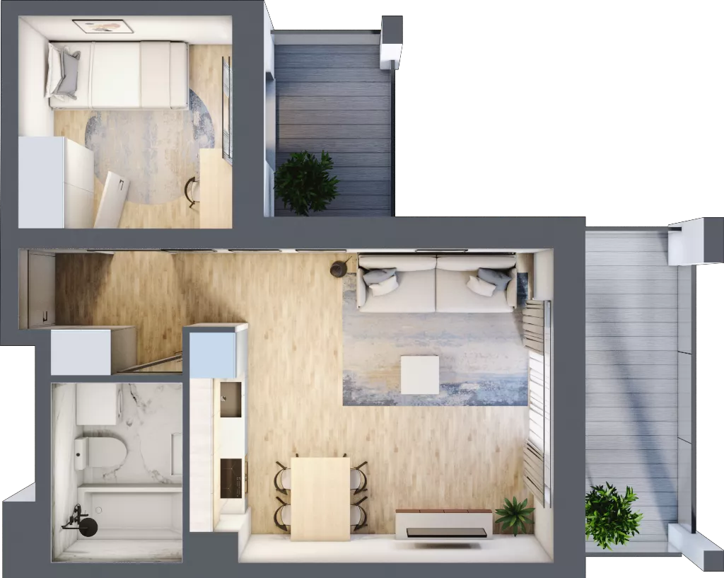 2 pokoje, mieszkanie 35,25 m², piętro 2, oferta nr C5, Dom Hygge Twin, Warszawa, Mokotów, Sielce, ul. Bobrowiecka 4B