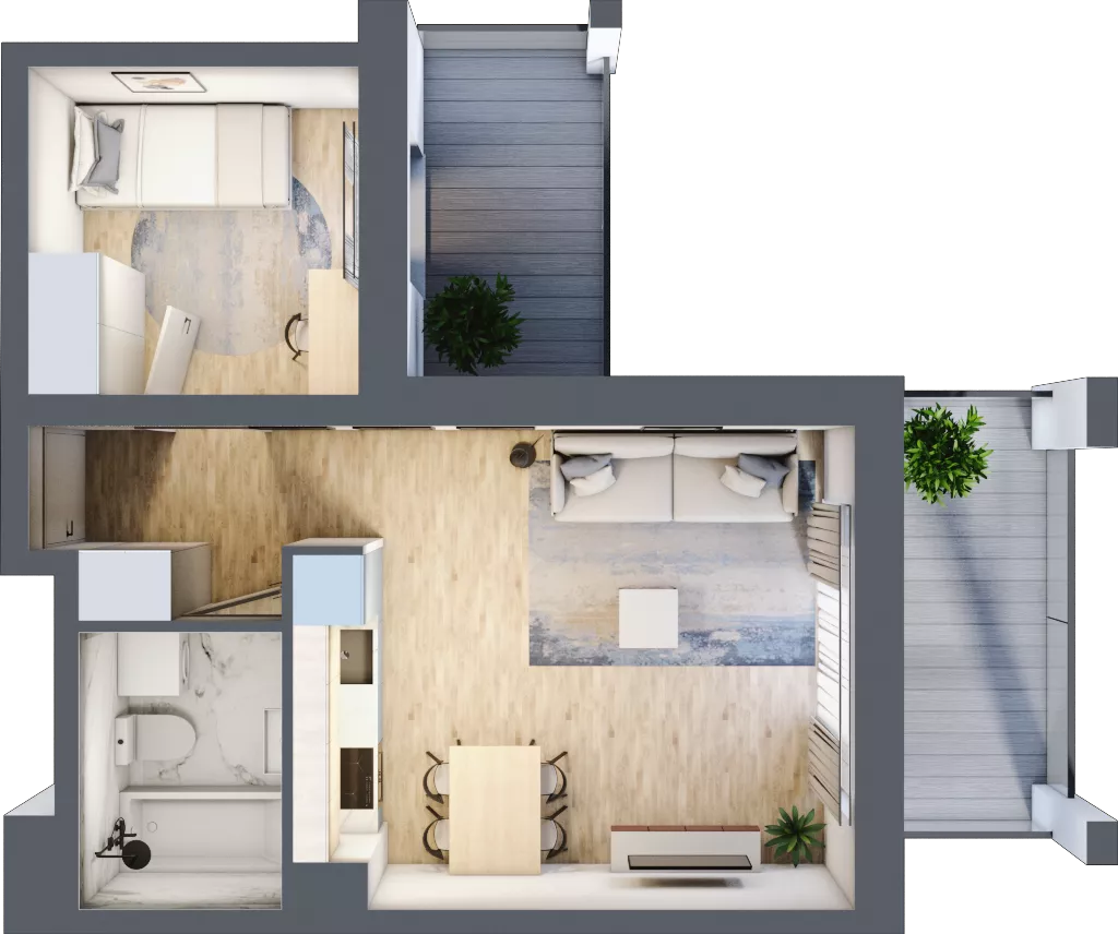 2 pokoje, mieszkanie 35,25 m², piętro 5, oferta nr C14, Dom Hygge Twin, Warszawa, Mokotów, Sielce, ul. Bobrowiecka 4B