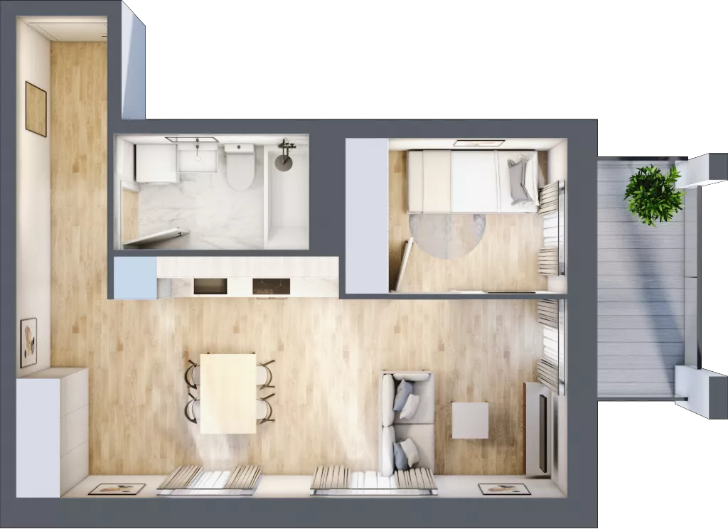 2 pokoje, mieszkanie 39,64 m², piętro 3, oferta nr A16, Dom Hygge Twin, Warszawa, Mokotów, Sielce, ul. Bobrowiecka 4B