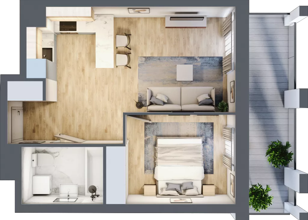 2 pokoje, mieszkanie 39,88 m², piętro 1, oferta nr B2, Dom Hygge Twin, Warszawa, Mokotów, Sielce, ul. Bobrowiecka 4B