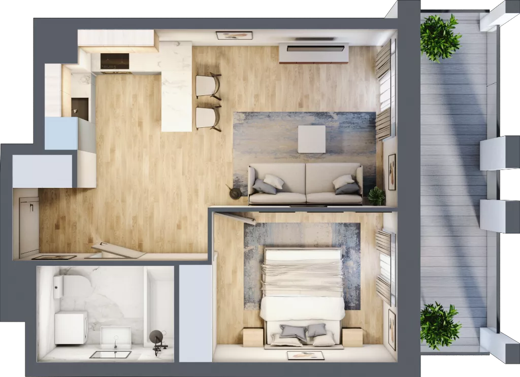 2 pokoje, mieszkanie 39,88 m², piętro 2, oferta nr B6, Dom Hygge Twin, Warszawa, Mokotów, Sielce, ul. Bobrowiecka 4B