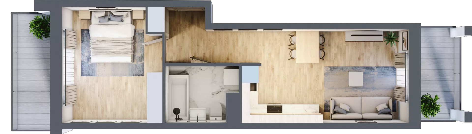 2 pokoje, mieszkanie 44,43 m², piętro 4, oferta nr C12, Dom Hygge Twin, Warszawa, Mokotów, Sielce, ul. Bobrowiecka 4B