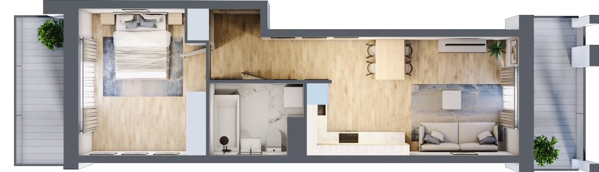 2 pokoje, mieszkanie 44,43 m², piętro 5, oferta nr C15, Dom Hygge Twin, Warszawa, Mokotów, Sielce, ul. Bobrowiecka 4B