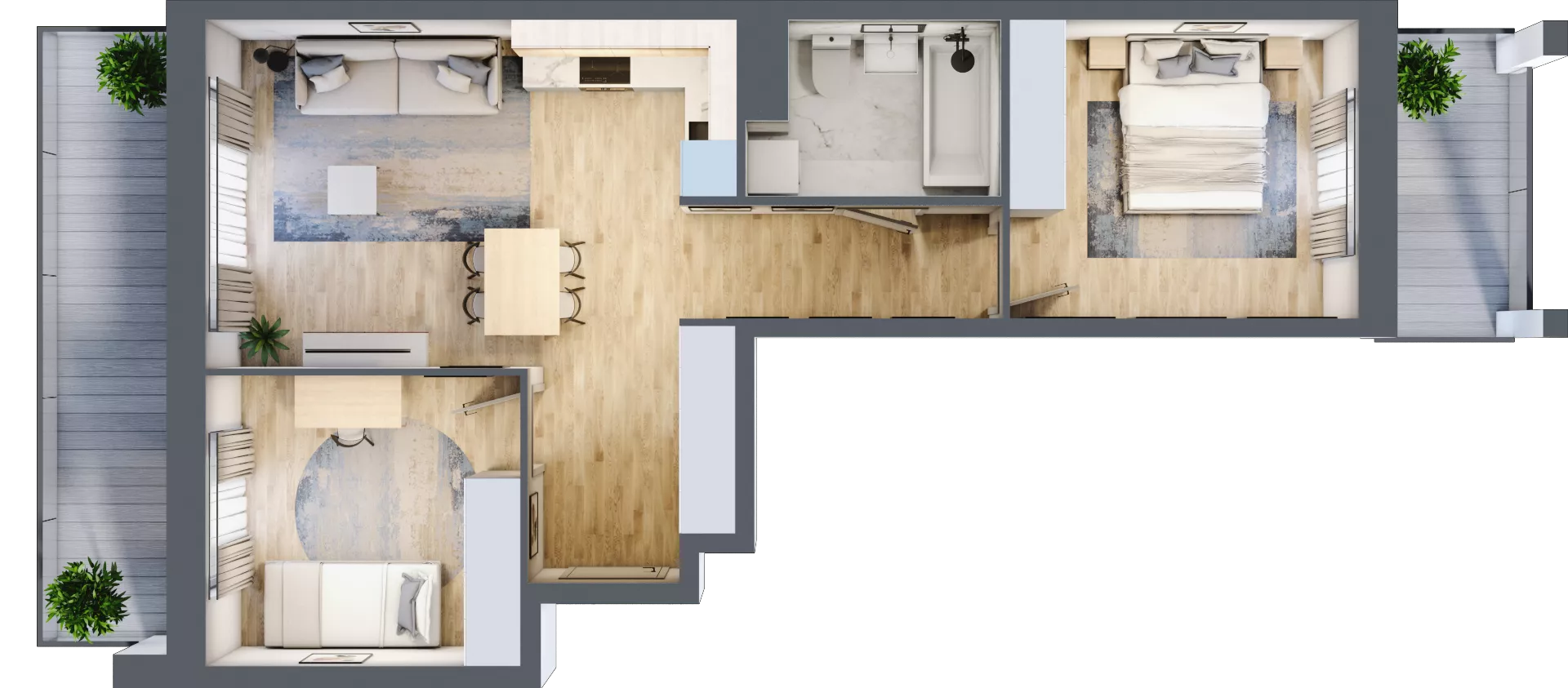 3 pokoje, mieszkanie 56,83 m², piętro 1, oferta nr B1, Dom Hygge Twin, Warszawa, Mokotów, Sielce, ul. Bobrowiecka 4B