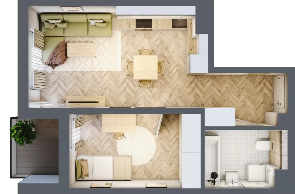 2 pokoje, mieszkanie 39,57 m², piętro 1, oferta nr A-13, Podgórki Tynieckie, Kraków, Dębniki, Sidzina, ul. Podgórki Tynieckie
